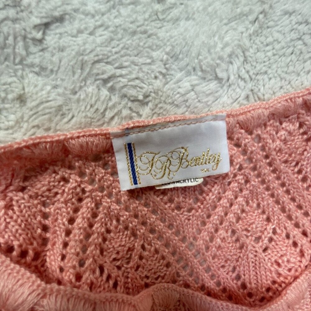 Vintage T. R. Bentley Short Sleeve Embroidered Knit Sweater Pullover Pink Beachy - Picture 5 of 8